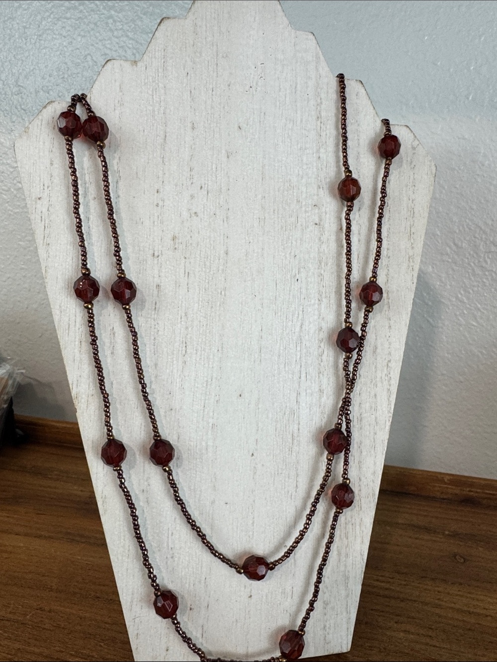 Brown Faceted Bead Long Necklace